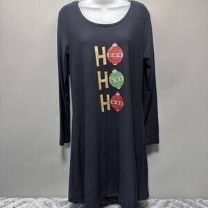 Tiara International Women's Medium Christmas Collection HO HO HO Black Dress